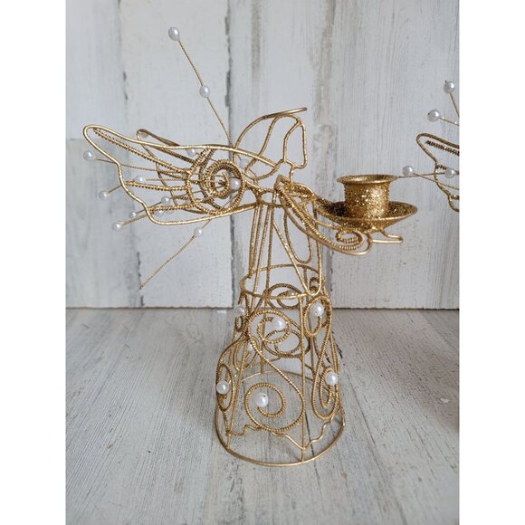 Glitter golden angel candlestick holder Xmas religious set decor - Picture 4 of 7